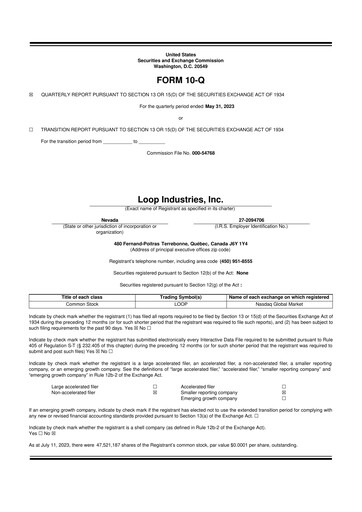 Miniature Loop Industries
 10-Q Rapport trimestriel  