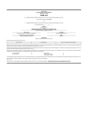 Vorschaubild Peoples Bancorp of North Carolina 10-Q Quartalsbericht 2023 