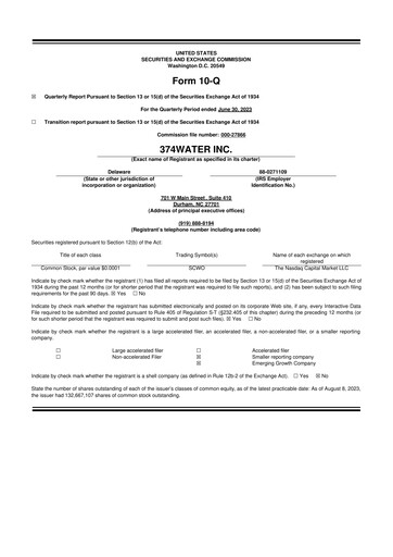 Miniature 374Water 10-Q Rapport trimestriel 2023 