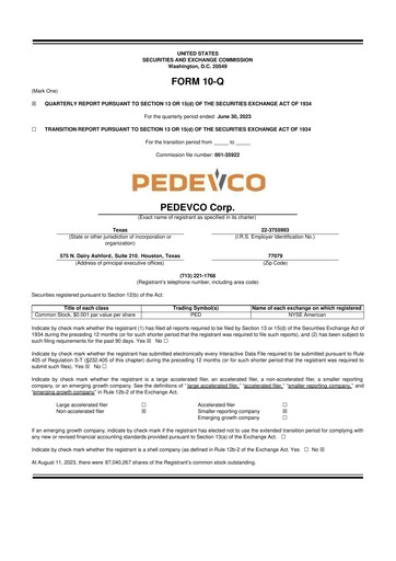 Thumbnail PEDEVCO
 10-Q Quarterly Report FY2023 