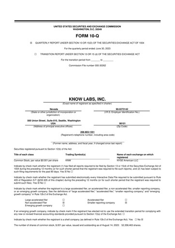 Thumbnail Know Labs 10-Q Quarterly Report FY2023 