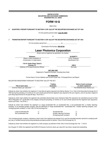 Vorschaubild Laser Photonics 10-Q Quartalsbericht 2023 
