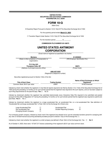 Thumbnail United States Antimony Corporation 10-Q Quarterly Report FY2023 