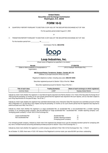 Miniature Loop Industries
 10-Q Rapport trimestriel  