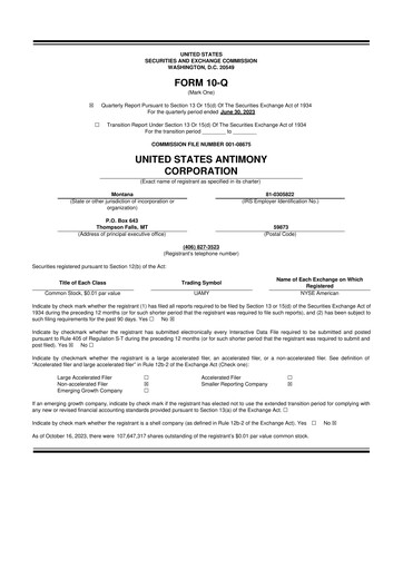 Thumbnail United States Antimony Corporation 10-Q Quarterly Report FY2023 