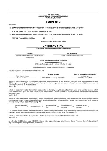 Thumbnail Ur-Energy 10-Q Quarterly Report FY2023 