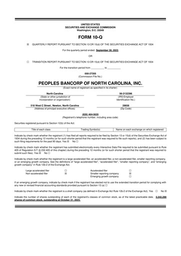 Vorschaubild Peoples Bancorp of North Carolina 10-Q Quartalsbericht 2023 