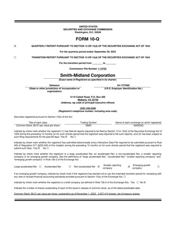 Thumbnail Smith-Midland Corporation 10-Q Quarterly Report FY2023 