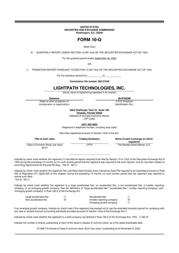 Vorschaubild LightPath Technologies 10-Q Quartalsbericht 2024 