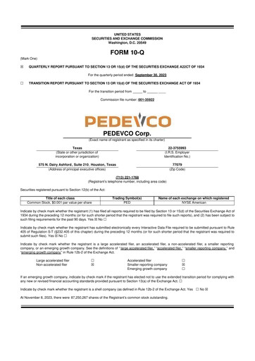 Thumbnail PEDEVCO
 10-Q Quarterly Report FY2023 