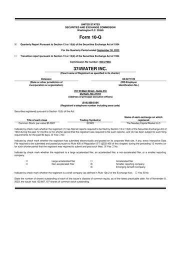 Miniature 374Water 10-Q Rapport trimestriel 2023 