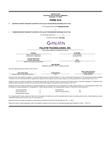 Miniature Palatin Technologies 10-Q Rapport trimestriel 2024 
