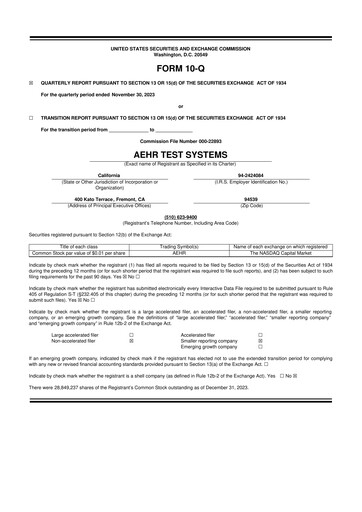 Thumbnail Aehr Test Systems 10-Q Quarterly Report FY2024 