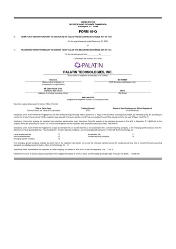 Miniature Palatin Technologies 10-Q Rapport trimestriel 2024 