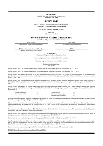Thumbnail Peoples Bancorp of North Carolina 10-K Annual Report 2023