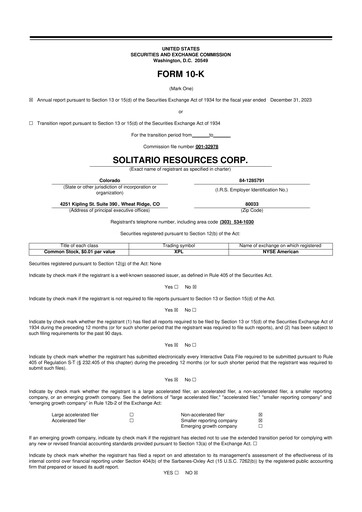 Thumbnail Solitario Resources
 10-K Annual Report 2023