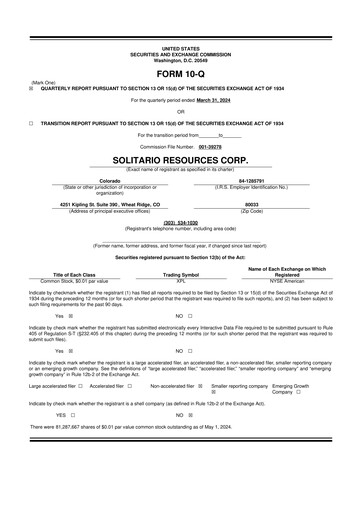 Thumbnail Solitario Resources
 10-Q Quarterly Report FY2024 