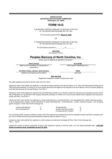 Vorschaubild Peoples Bancorp of North Carolina 10-Q Quartalsbericht 2024 