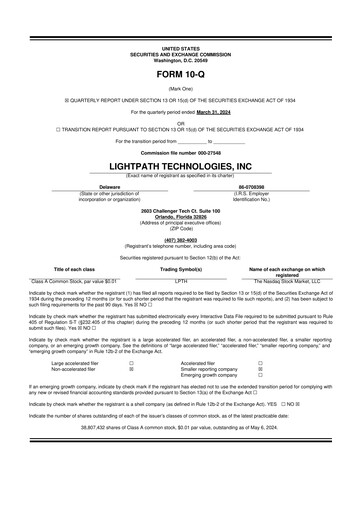 Vorschaubild LightPath Technologies 10-Q Quartalsbericht 2024 