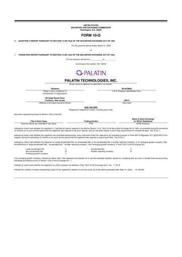 Miniature Palatin Technologies 10-Q Rapport trimestriel 2024 