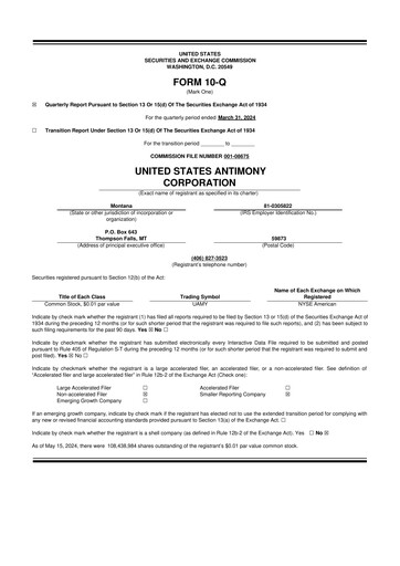 Thumbnail United States Antimony Corporation 10-Q Quarterly Report FY2024 