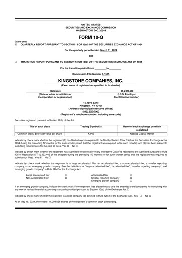 Thumbnail Kingstone Companies 10-Q Quarterly Report FY2024 