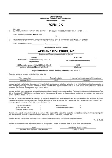 Thumbnail Lakeland Industries
 10-Q Quarterly Report FY2025 