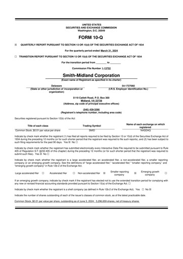 Thumbnail Smith-Midland Corporation 10-Q Quarterly Report FY2024 