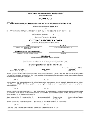 Thumbnail Solitario Resources
 10-Q Quarterly Report FY2024 