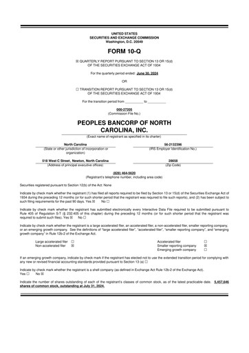 Vorschaubild Peoples Bancorp of North Carolina 10-Q Quartalsbericht 2024 