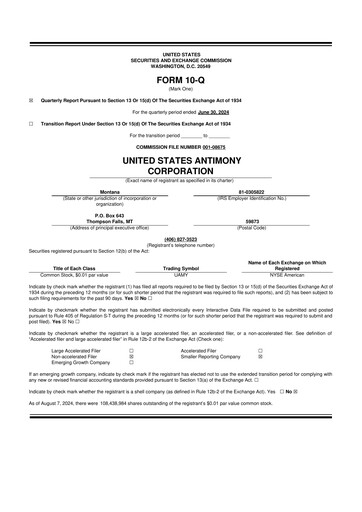 Thumbnail United States Antimony Corporation 10-Q Quarterly Report FY2024 