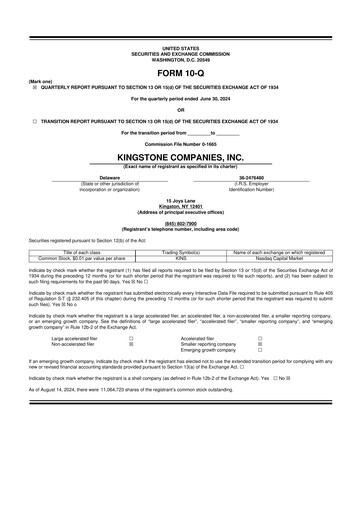 Thumbnail Kingstone Companies 10-Q Quarterly Report FY2024 