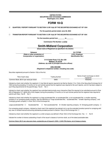 Thumbnail Smith-Midland Corporation 10-Q Quarterly Report FY2024 