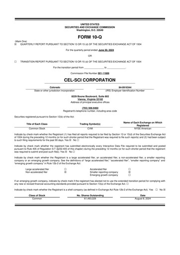 Thumbnail Cel-Sci

 10-Q Quarterly Report FY2024 