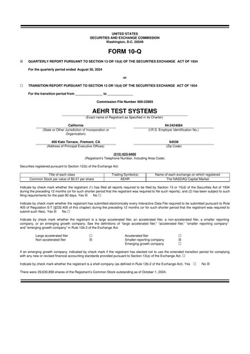 Thumbnail Aehr Test Systems 10-Q Quarterly Report FY2025 