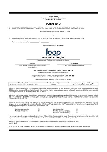Miniature Loop Industries
 10-Q Rapport trimestriel  