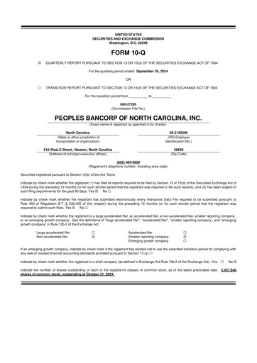 Vorschaubild Peoples Bancorp of North Carolina 10-Q Quartalsbericht 2024 