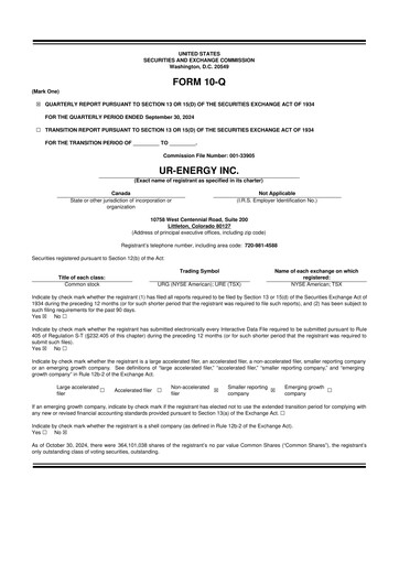 Thumbnail Ur-Energy 10-Q Quarterly Report FY2024 