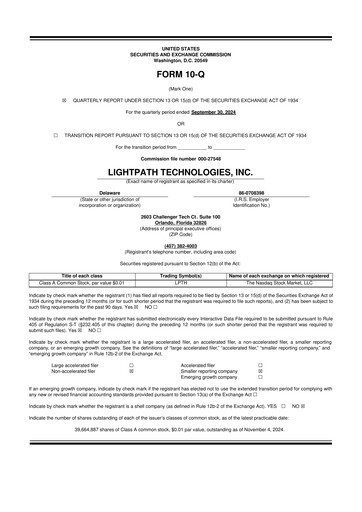 Vorschaubild LightPath Technologies 10-Q Quartalsbericht 2025 