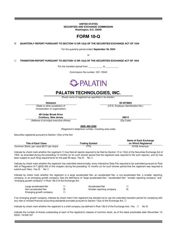 Miniature Palatin Technologies 10-Q Rapport trimestriel 2024 