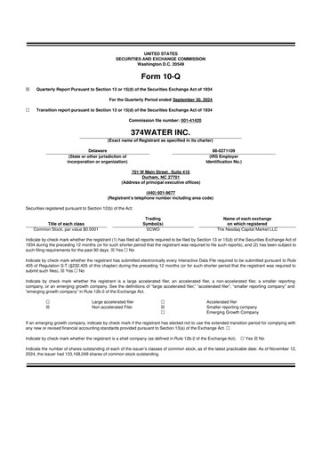 Miniature 374Water 10-Q Rapport trimestriel 2024 