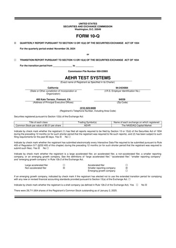 Thumbnail Aehr Test Systems 10-Q Quarterly Report FY2025 