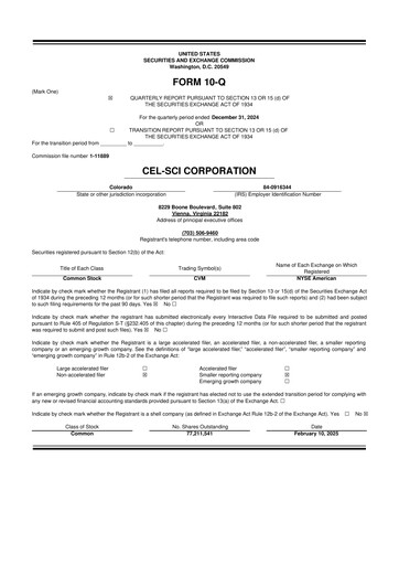 Thumbnail Cel-Sci

 10-Q Quarterly Report FY2025 