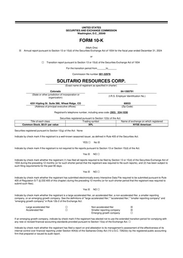 Thumbnail Solitario Resources
 10-K Annual Report 2024