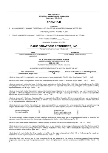 Thumbnail Idaho Strategic Resources 10-K Annual Report 2024