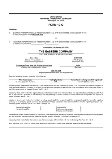 Thumbnail The Eastern Company 10-Q Quarterly Report FY2025 