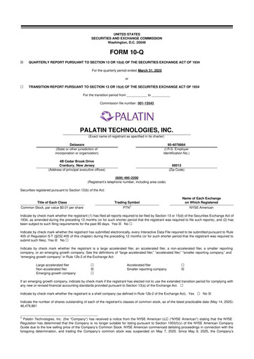 Miniature Palatin Technologies 10-Q Rapport trimestriel 2025 