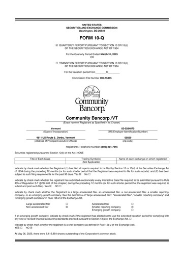 Thumbnail Community Bancorp 10-Q Quarterly Report FY2025 