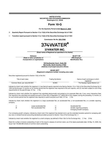 Miniature 374Water 10-Q Rapport trimestriel 2025 