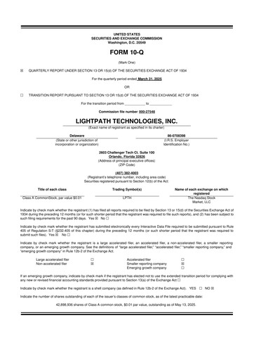 Vorschaubild LightPath Technologies 10-Q Quartalsbericht 2025 